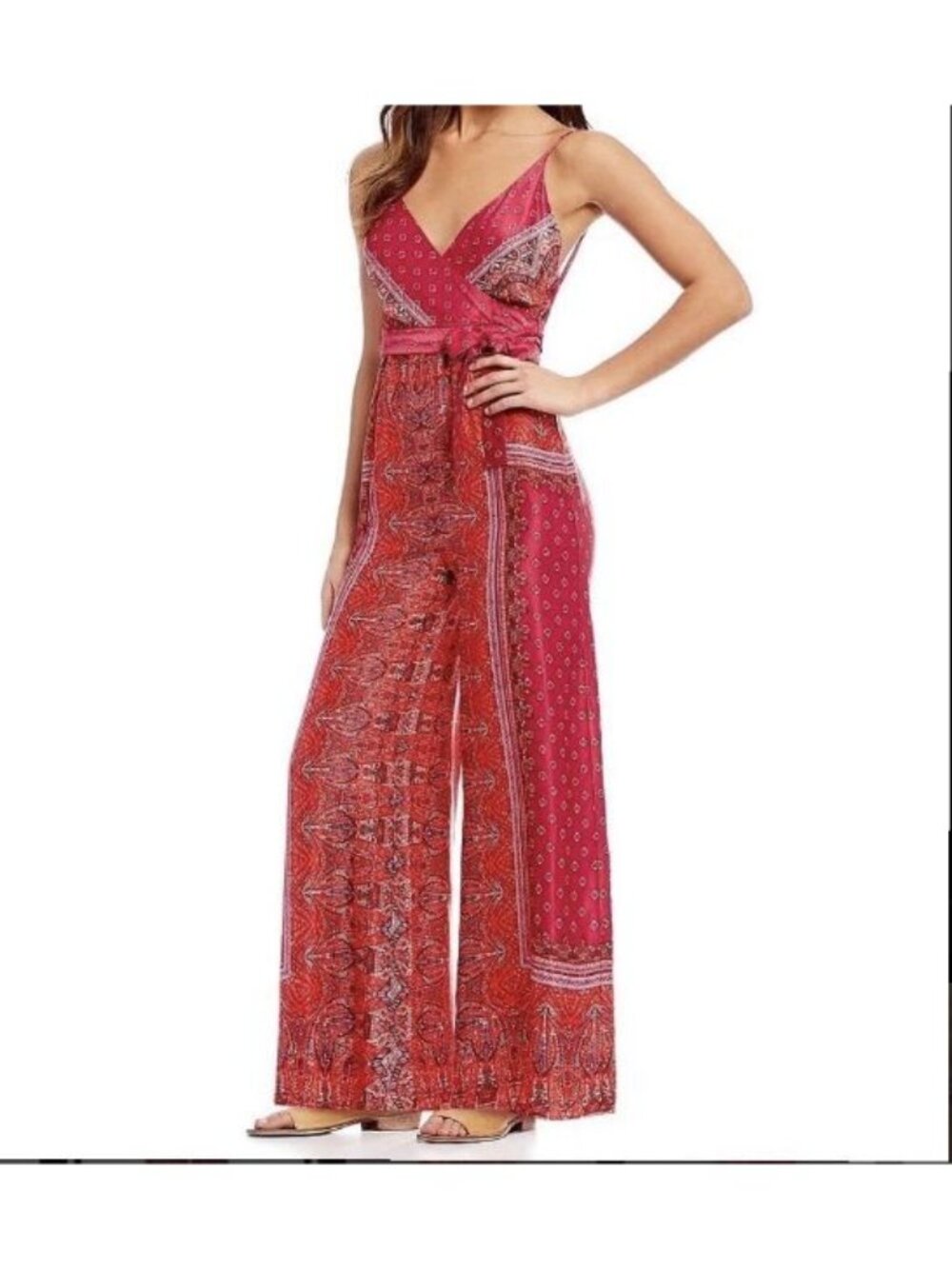 Free People Bandana Romper Jumpsuit Bohemian Indie Artsy Festival V Neck Size 6